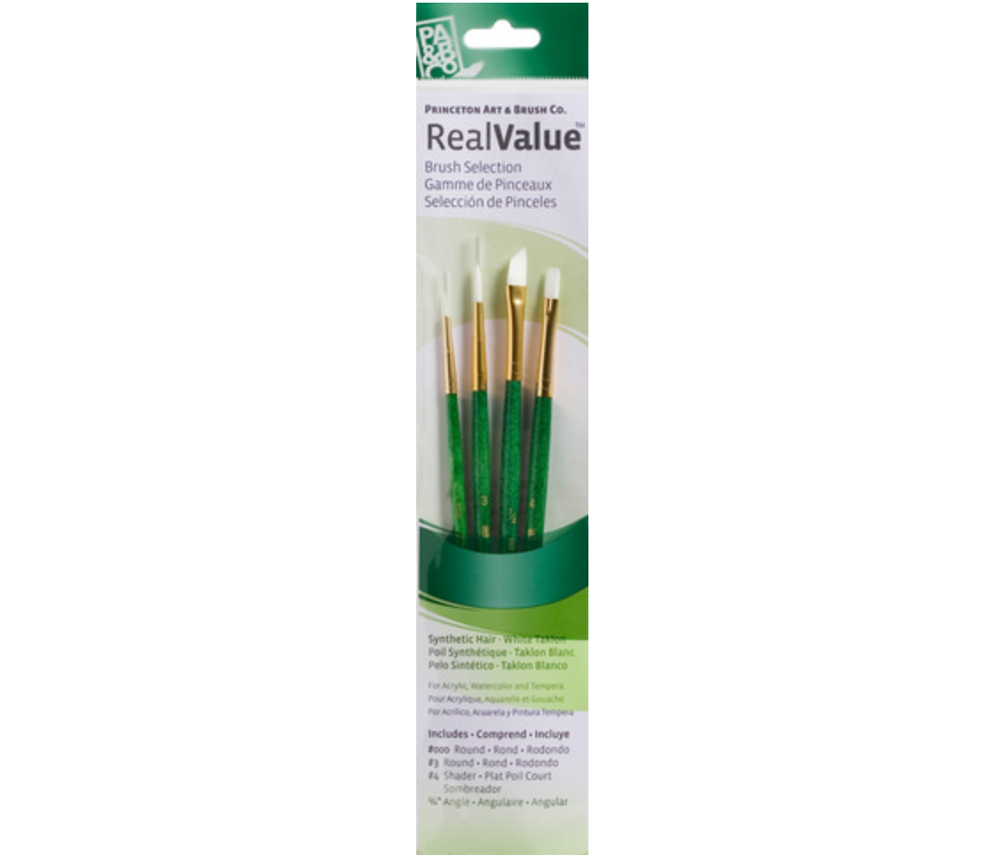 Brush Set White Taklon Shader 4 Angular 1/4 Round 3/0 3