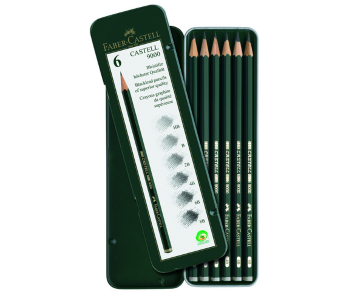 Faber-Castell 9000 Series Graphite Pencil Tin Set of 6
